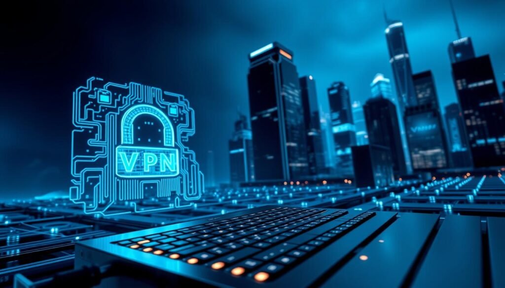 A sophisticated VPN system with intricate, futuristic protocols. In the foreground, a sleek, metallic VPN interface with dynamic visualizations of encrypted data streams. In the middle ground, a network of interconnected server nodes, each pulsing with subtle neon lights. In the background, a cityscape of towering skyscrapers bathed in a cool, electric-blue hue, suggesting advanced, cutting-edge technology. The overall scene conveys a sense of power, security, and seamless digital protection. Lighting is dramatic, with strong shadows and highlights, creating depth and emphasizing the technical complexity. The camera angle is low, looking up at the VPN interface, conveying a sense of grandeur and importance. A sophisticated VPN system with intricate, futuristic protocols. In the foreground, a sleek, metallic VPN interface with dynamic visualizations of encrypted data streams. In the middle ground, a network of interconnected server nodes, each pulsing with subtle neon lights. In the background, a cityscape of towering skyscrapers bathed in a cool, electric-blue hue, suggesting advanced, cutting-edge technology. The overall scene conveys a sense of power, security, and seamless digital protection. Lighting is dramatic, with strong shadows and highlights, creating depth and emphasizing the technical complexity. The camera angle is low, looking up at the VPN interface, conveying a sense of grandeur and importance.