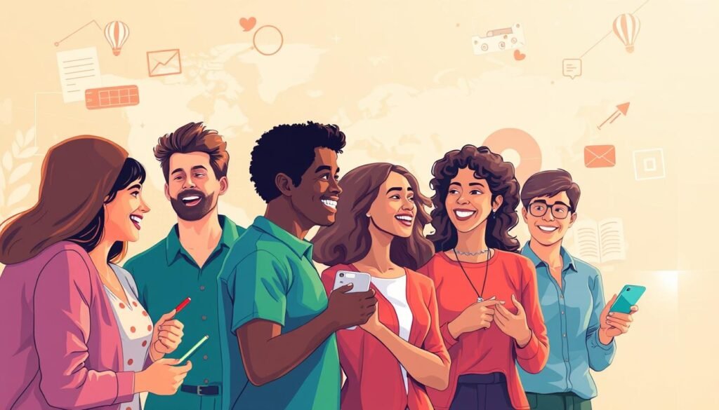 A vibrant and dynamic illustration showcasing the benefits of learning English with Cambly. In the foreground, a diverse group of individuals engaged in lively conversation, their faces alight with enthusiasm and confidence. The middle ground features various interactive learning tools and resources, highlighting the interactive and engaging nature of the Cambly platform. In the background, a stylized world map symbolizes the global reach and impact of mastering the English language. The scene is bathed in a warm, inviting light, creating a sense of optimism and personal growth. The overall composition conveys the transformative power of English language proficiency, empowering individuals to connect, explore, and succeed in an interconnected world. A vibrant and dynamic illustration showcasing the benefits of learning English with Cambly. In the foreground, a diverse group of individuals engaged in lively conversation, their faces alight with enthusiasm and confidence. The middle ground features various interactive learning tools and resources, highlighting the interactive and engaging nature of the Cambly platform. In the background, a stylized world map symbolizes the global reach and impact of mastering the English language. The scene is bathed in a warm, inviting light, creating a sense of optimism and personal growth. The overall composition conveys the transformative power of English language proficiency, empowering individuals to connect, explore, and succeed in an interconnected world.