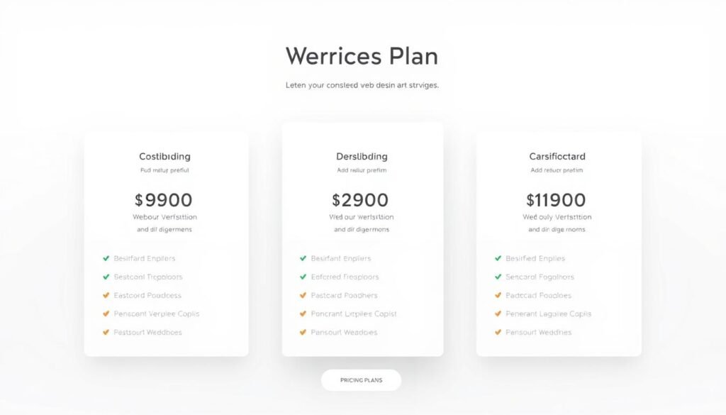 A sleek, minimalist dashboard displaying pricing plans for a web design service. In the foreground, three distinct plan tiers are showcased, each with its own set of features and costs elegantly presented. The middle ground features subtle infographic elements highlighting the key benefits of each plan. The background is a soft, neutral gradient, allowing the pricing information to take center stage. The overall composition conveys a sense of professionalism, clarity, and attention to detail, perfectly suited to illustrate the "Pricing Plans" section of the article.