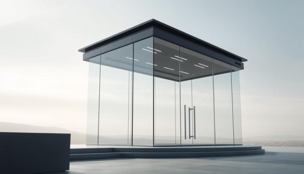 A striking, sleek cloud communications platform in a serene, minimalist environment. A modern, glass-enclosed structure with clean lines and a touch of metallic accents, bathed in soft, diffused lighting. The platform's intuitive interface is prominently displayed, showcasing its powerful yet user-friendly capabilities. The background is a tranquil, neutral-toned landscape, allowing the platform to be the focal point. An aura of sophistication, efficiency, and technological innovation permeates the scene, capturing the essence of secure, seamless cloud-based communications.