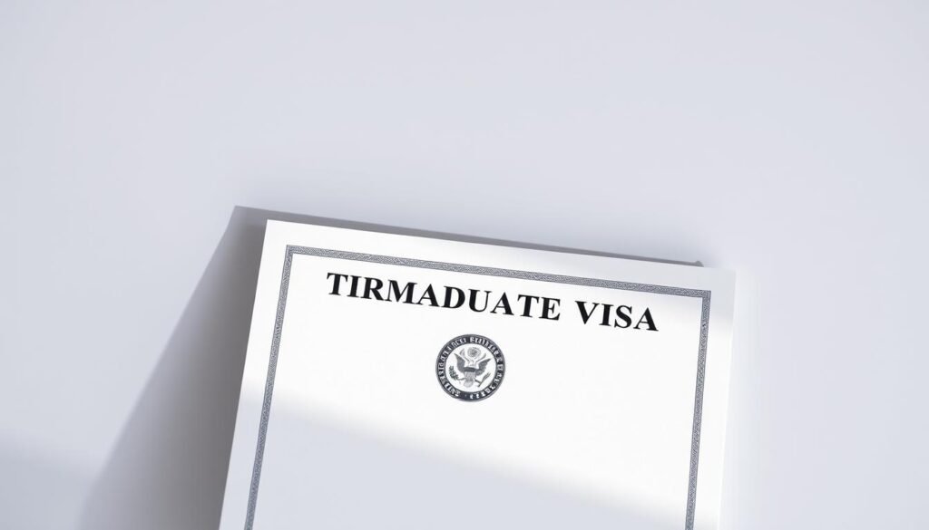 A close-up view of an official-looking document titled "Temporary Graduate Visa" against a clean, minimalist background. The document is made of high-quality paper with a government seal, emphasizing its official nature. The lighting is soft and directional, casting subtle shadows and highlights that accentuate the texture and details of the document. The composition is balanced, with the visa document occupying the central focus, surrounded by ample negative space to create a sense of importance and significance. The overall mood is one of professionalism, authority, and the tangible nature of this important immigration document.
