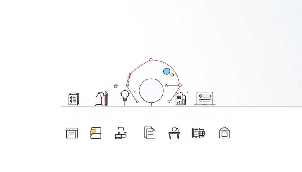 A high-quality digital illustration depicting the key skills for effective project management. In the foreground, a clean white background showcases a selection of icons representing crucial PM competencies such as time management, risk assessment, stakeholder communication, and budgeting. In the middle ground, a collection of geometric shapes in a minimalist, abstract style conveys the organization, planning, and problem-solving aspects of the role. The background features a subtle gradient, creating a sense of depth and professionalism. The overall aesthetic is sleek, modern, and visually engaging, suitable for use in an article on transitioning to project management.