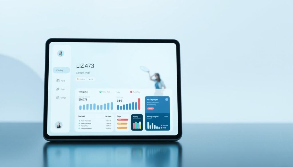 A modern and minimalist user interface design, featuring a clean layout with intuitive navigation. The foreground showcases a sleek device mockup displaying a visually striking dashboard or app interface, with elegant typography, balanced color palettes, and subtle iconography. The middle ground depicts a user interacting with the interface, showcasing the seamless user experience. The background provides a serene, atmospheric setting, perhaps with hints of geometric patterns or gradients, creating a sense of depth and visual harmony. The lighting is soft and diffused, enhancing the overall aesthetic and conveying a sense of professionalism and refinement. The composition should be visually compelling, inspiring the viewer to explore the world of UX/UI design.