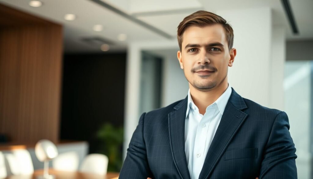 A professional project manager in a crisp, tailored suit, standing confidently in a well-lit office setting. Their expression is focused, exuding an air of authority and expertise. The background features modern, minimalist decor with clean lines and neutral tones, creating a polished, corporate atmosphere. Soft, directional lighting casts subtle shadows, accentuating the subject's features and emphasizing their determined demeanor. The camera angle is slightly elevated, lending a sense of gravitas to the scene, capturing the project manager's presence and command of the environment. A professional project manager in a crisp, tailored suit, standing confidently in a well-lit office setting. Their expression is focused, exuding an air of authority and expertise. The background features modern, minimalist decor with clean lines and neutral tones, creating a polished, corporate atmosphere. Soft, directional lighting casts subtle shadows, accentuating the subject's features and emphasizing their determined demeanor. The camera angle is slightly elevated, lending a sense of gravitas to the scene, capturing the project manager's presence and command of the environment.