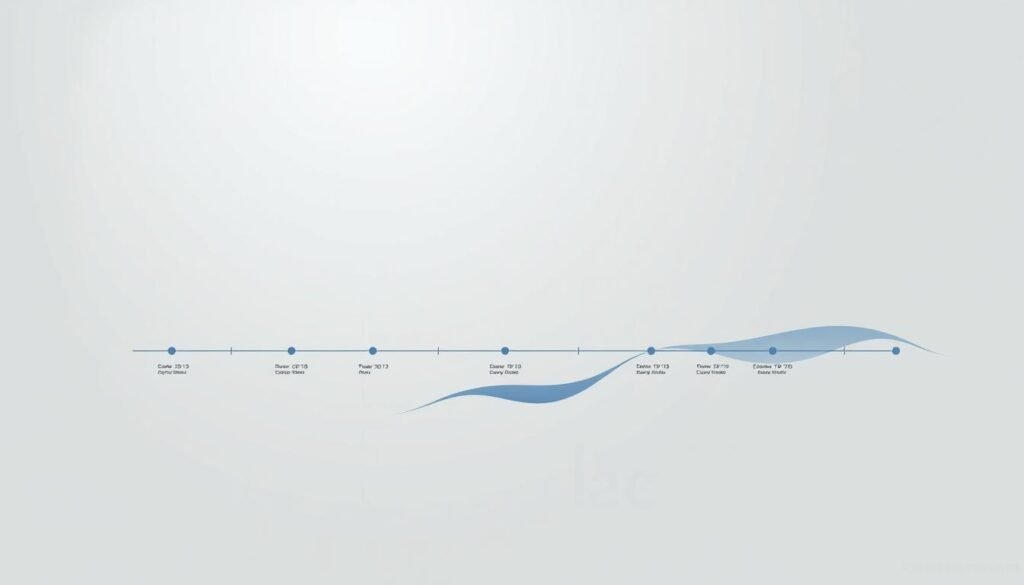 A timeline visualization set against a clean, minimalist background. In the foreground, a sleek, stylized timeline graphic with distinct milestones and dates, rendered in a sophisticated color palette of blues and grays. The timeline flows organically, with subtle shadows and depth to create a sense of dimension. In the middle ground, abstract geometric shapes and lines in complementary tones subtly frame the timeline, lending an air of professionalism and structure. The background is a soft, neutral gradient, allowing the timeline to be the focal point, with gentle lighting from the upper left creating depth and atmosphere. The overall impression is one of elegance, organization, and a clear sense of the fellowship program's progression.