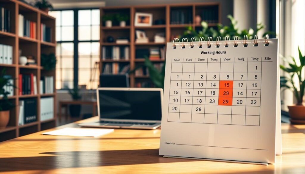 A well-lit office interior with a desk, laptop, and calendar prominently displayed. The desk is surrounded by bookshelves and plants, creating a productive and focused atmosphere. The calendar shows the hours and days of the week, indicating the "Allowed Working Hours While Studying" as per the article's subject. The lighting is a warm, natural glow, with subtle shadows adding depth and dimension to the scene. The overall composition conveys a sense of organization, structure, and balance, reflecting the professional and academic nature of the topic. A well-lit office interior with a desk, laptop, and calendar prominently displayed. The desk is surrounded by bookshelves and plants, creating a productive and focused atmosphere. The calendar shows the hours and days of the week, indicating the "Allowed Working Hours While Studying" as per the article's subject. The lighting is a warm, natural glow, with subtle shadows adding depth and dimension to the scene. The overall composition conveys a sense of organization, structure, and balance, reflecting the professional and academic nature of the topic.