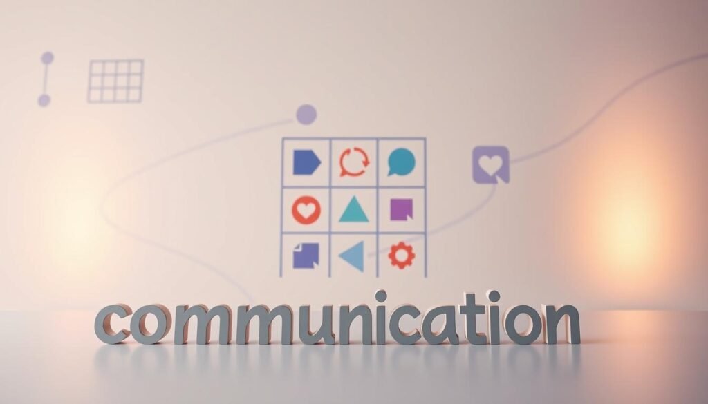 Communication-based performance review phrases represented as colorful abstract shapes, symbols, and typography on a clean, minimalist background. Soft, warm lighting illuminates the composition, creating a professional and focused atmosphere. The middle ground features a grid-like arrangement of geometric forms in shades of blue and purple, symbolizing the structured nature of performance reviews. In the foreground, playful but refined typographic elements in neutral tones convey the "communication-based" aspect, while the background subtly incorporates lines, curves, and gradients to suggest the flow of information and dialogue. The overall impression is one of a well-organized, constructive, and visually engaging approach to performance evaluation. Communication-based performance review phrases represented as colorful abstract shapes, symbols, and typography on a clean, minimalist background. Soft, warm lighting illuminates the composition, creating a professional and focused atmosphere. The middle ground features a grid-like arrangement of geometric forms in shades of blue and purple, symbolizing the structured nature of performance reviews. In the foreground, playful but refined typographic elements in neutral tones convey the "communication-based" aspect, while the background subtly incorporates lines, curves, and gradients to suggest the flow of information and dialogue. The overall impression is one of a well-organized, constructive, and visually engaging approach to performance evaluation.