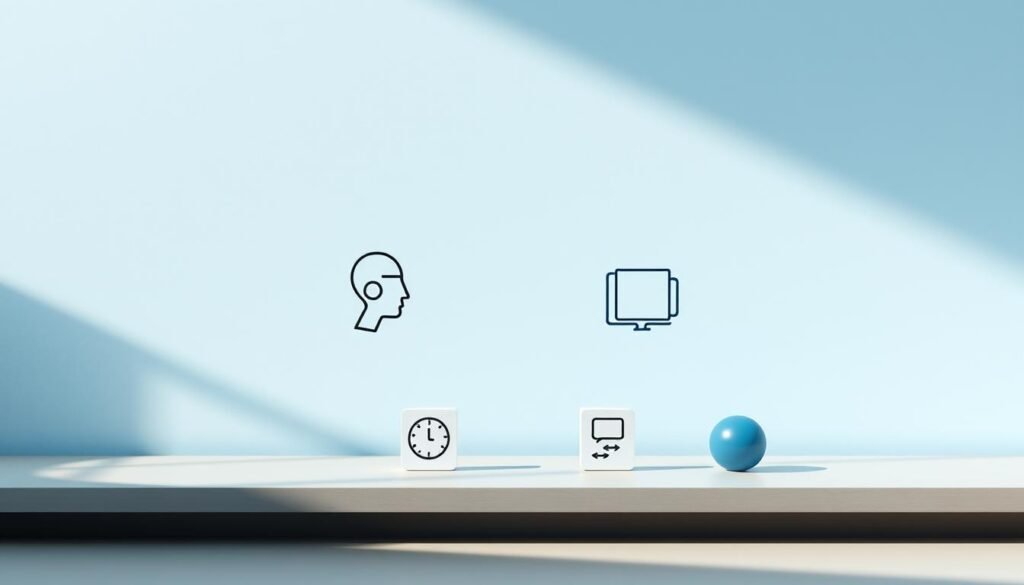 A detailed illustration of the four core language skills: listening, speaking, reading, and writing. A serene, minimalist backdrop in shades of blue and gray, with geometric shapes and subtle textures to represent the structured nature of language learning. In the foreground, four distinct icons or symbols, each one highlighting a specific skill, artfully arranged to convey the interconnectedness of the four elements. Soft lighting casts gentle shadows, creating a sense of depth and balance. The overall composition is clean, elegant, and visually appealing, perfectly encapsulating the "strategies for the four language skills" concept.