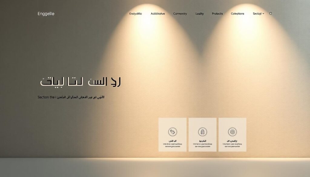 A modern, minimalist website layout with a clean, organized structure. The foreground showcases elegant typography, with the section title "تحسين البنية الفنية للموقع" rendered in an Arabic font. The middle ground features a grid-based design with intuitive navigation icons and sleek user interface elements. The background has a subtle, textured gradient in muted, earthy tones, conveying a sense of professionalism and attention to detail. Soft, directional lighting illuminates the scene, creating depth and highlighting the website's technical refinement. The overall mood is one of sophistication, clarity, and user-centric optimization.