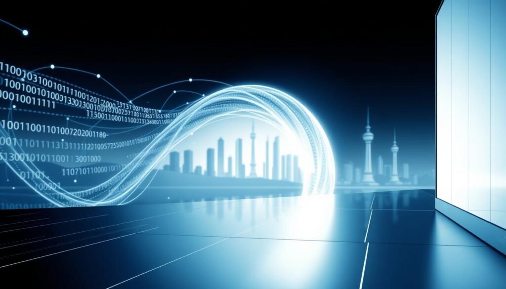 A striking digital illustration showcasing the key characteristics of information technology. In the foreground, a sleek, minimalist interface with clean lines and bold geometric shapes, representing the precision and efficiency of IT systems. In the middle ground, a swirling data stream of ones and zeros, symbolizing the rapid flow of information. In the background, a serene, futuristic landscape with towering, interconnected structures, conveying the scope and integration of IT infrastructure. The lighting is crisp and directional, highlighting the technological prowess, while the overall color palette is a harmonious blend of cool, metallic tones, exuding a sense of modernity and innovation. The composition strikes a balance between form and function, capturing the essence of information technology's defining characteristics. A striking digital illustration showcasing the key characteristics of information technology. In the foreground, a sleek, minimalist interface with clean lines and bold geometric shapes, representing the precision and efficiency of IT systems. In the middle ground, a swirling data stream of ones and zeros, symbolizing the rapid flow of information. In the background, a serene, futuristic landscape with towering, interconnected structures, conveying the scope and integration of IT infrastructure. The lighting is crisp and directional, highlighting the technological prowess, while the overall color palette is a harmonious blend of cool, metallic tones, exuding a sense of modernity and innovation. The composition strikes a balance between form and function, capturing the essence of information technology's defining characteristics.