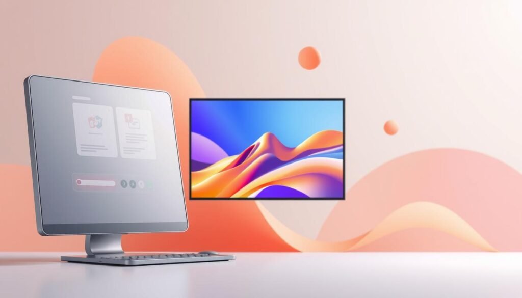 A visually captivating digital illustration showcasing the power of multimedia content optimization. In the foreground, a sleek, minimalist interface with intuitive controls and vibrant graphics. The middle ground features a vibrant, high-resolution image seamlessly integrated into the design, drawing the viewer's eye. In the background, abstract shapes and patterns in warm, complementary hues create a sense of depth and dynamism. Soft, diffused lighting accentuates the clean lines and vivid colors, evoking a professional, cutting-edge aesthetic. The overall composition strikes a balance between form and function, highlighting the importance of visually engaging and search-engine-optimized multimedia content.