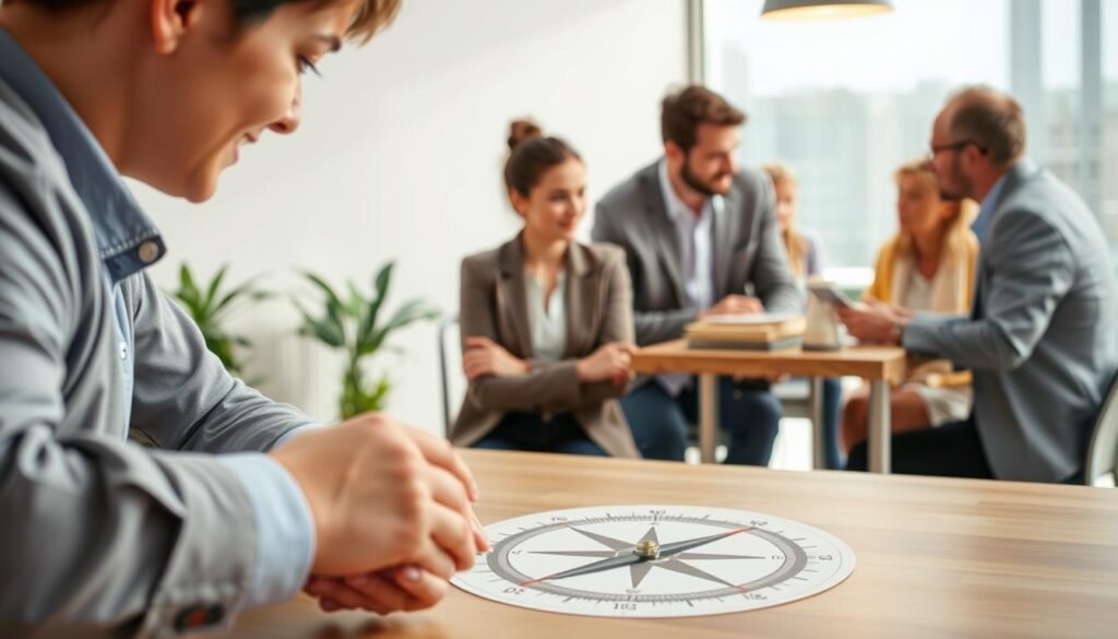 A wide range of practical applications for guidance are visually depicted in this image. In the foreground, a businessperson uses a compass to navigate a complex decision-making process. In the middle ground, a student consults with a mentor, seeking advice on their academic and career path. In the background, a family gathers around a table, discussing financial planning guided by a financial advisor. The scene is illuminated by warm, natural lighting, conveying a sense of thoughtfulness and collaboration. The overall composition suggests the diverse ways in which guidance and counseling can positively impact various aspects of daily life. A wide range of practical applications for guidance are visually depicted in this image. In the foreground, a businessperson uses a compass to navigate a complex decision-making process. In the middle ground, a student consults with a mentor, seeking advice on their academic and career path. In the background, a family gathers around a table, discussing financial planning guided by a financial advisor. The scene is illuminated by warm, natural lighting, conveying a sense of thoughtfulness and collaboration. The overall composition suggests the diverse ways in which guidance and counseling can positively impact various aspects of daily life.