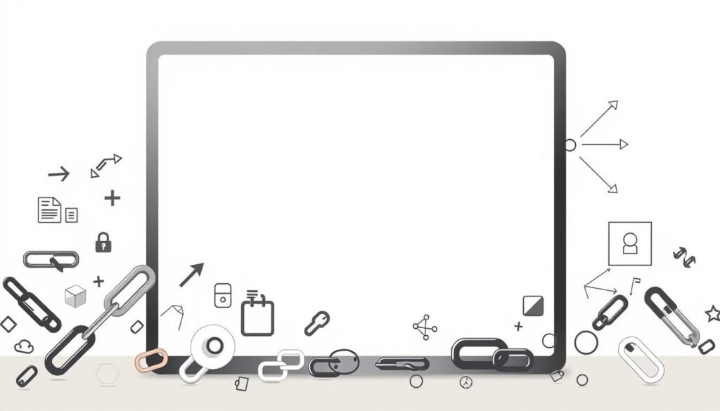 Detailed illustration of various types of backlinks against a clean, minimalist background. Foreground showcases a range of hyperlink icons and visuals, such as directional arrows, chain links, and network diagrams. Middle ground features a simple, elegant layout with geometric shapes and patterns. Background has a soft, neutral tone to provide balance and focus on the key elements. Lighting is soft and diffused, creating a sense of depth and dimensionality. Render in a digital, vector-based style with a crisp, high-resolution output suitable for a professional article illustration.