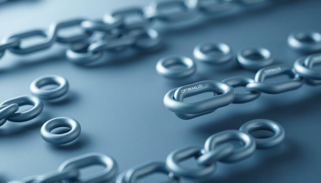 High-quality backlinks in a modern, minimalist style. A sleek and elegant composition featuring a stylized grid of interconnected links in shades of gray and blue, subtly hinting at the digital nature of the subject. The layout is balanced and visually striking, with a sense of depth and dimensionality created through the careful placement of the links. Soft, diffuse lighting casts gentle shadows, adding depth and a sense of solidity to the design. The overall mood is one of sophistication and professionalism, befitting the topic of strategic link building for website optimization.